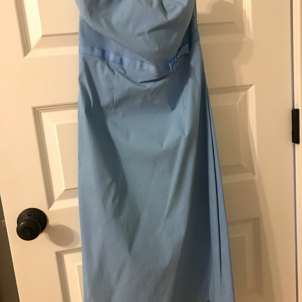 Strapless light blue evening dress